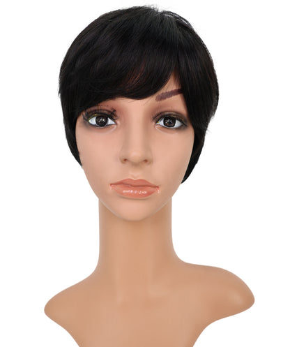 Wigs2you HH-193 中年女性向けナチュラルブラック高耐熱人毛 ファッション ウィッグ、8.5インチ、難燃性