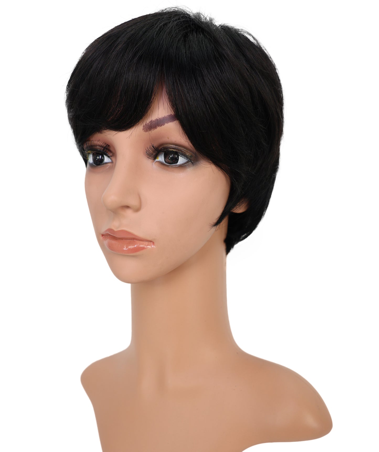 Wigs2you HH-193 中年女性向けナチュラルブラック高耐熱人毛 ファッション ウィッグ、8.5インチ、難燃性