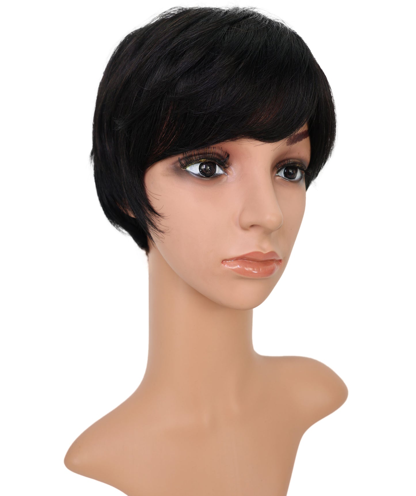 Wigs2you HH-193 中年女性向けナチュラルブラック高耐熱人毛 ファッション ウィッグ、8.5インチ、難燃性