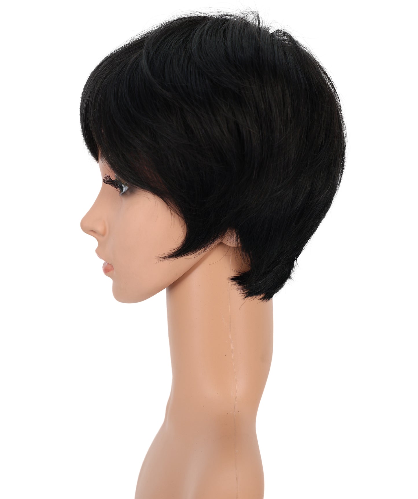 Wigs2you HH-193 中年女性向けナチュラルブラック高耐熱人毛 ファッション ウィッグ、8.5インチ、難燃性