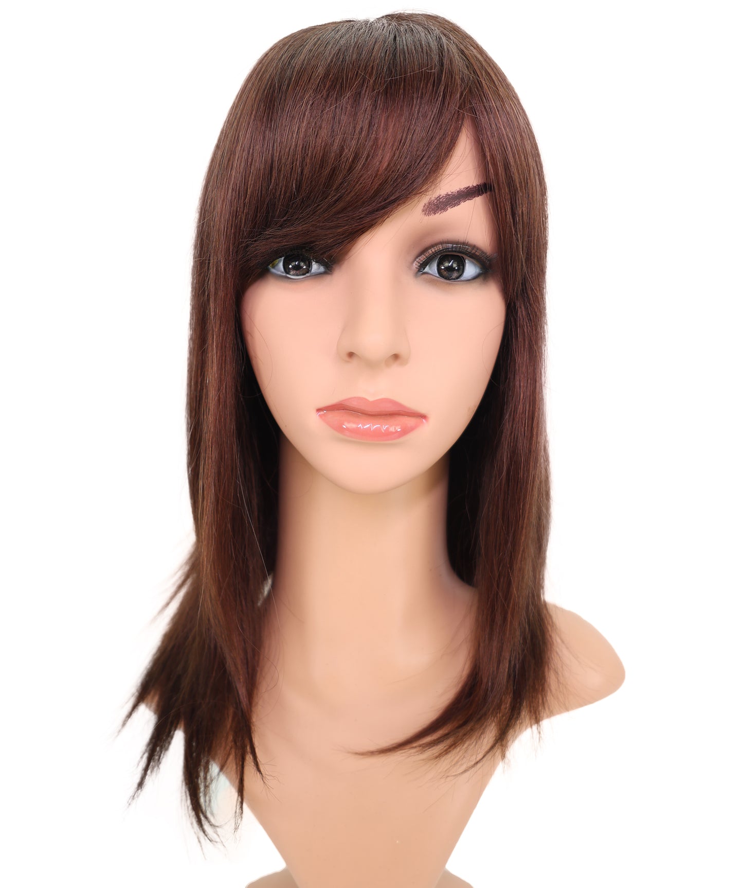 Wigs2you HH-194 ミディアムストレート 人毛  ファッション ウィッグ ライトブラウン | 長さ17.5インチ、手植え、耐熱性