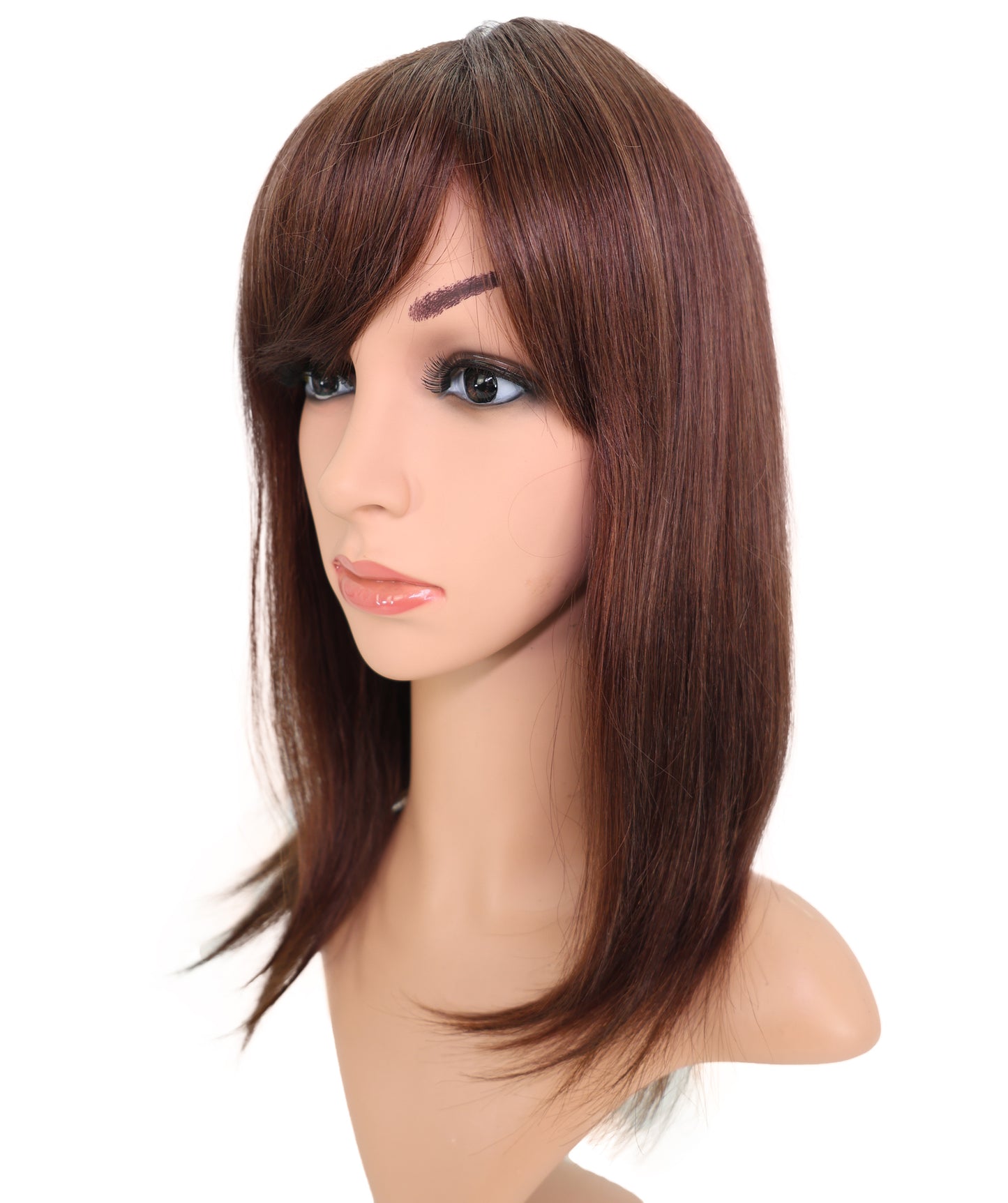 Wigs2you HH-194 ミディアムストレート 人毛  ファッション ウィッグ ライトブラウン | 長さ17.5インチ、手植え、耐熱性