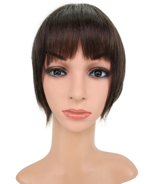 Wigs2you HH-195 ダークブラウンのボブ ファッション ウィッグ（前髪付き）｜9インチモノパート人毛ウィッグ、耐熱性、快適なフィット感