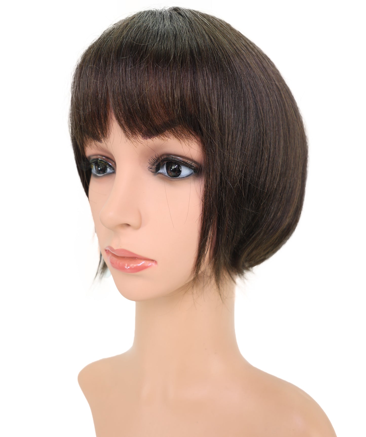 Wigs2you HH-195 ダークブラウンのボブ ファッション ウィッグ（前髪付き）｜9インチモノパート人毛ウィッグ、耐熱性、快適なフィット感