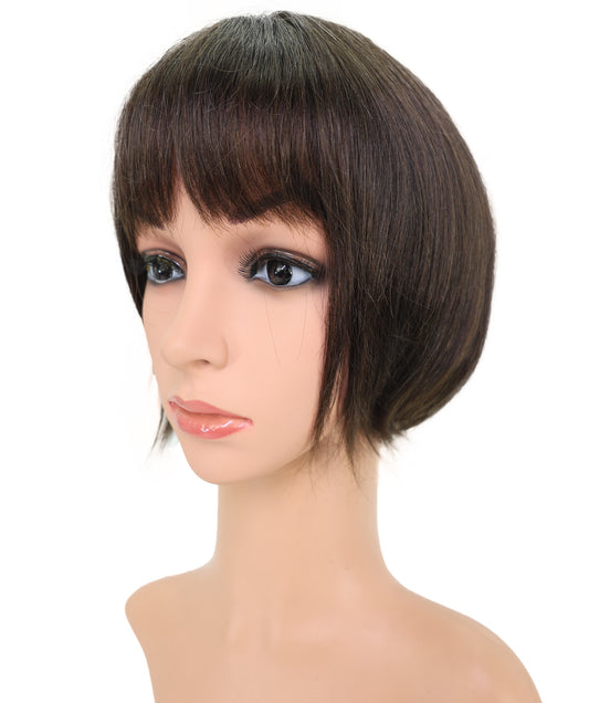 Wigs2you HH-195 ダークブラウンのボブ ファッション ウィッグ（前髪付き）｜9インチモノパート人毛ウィッグ、耐熱性、快適なフィット感