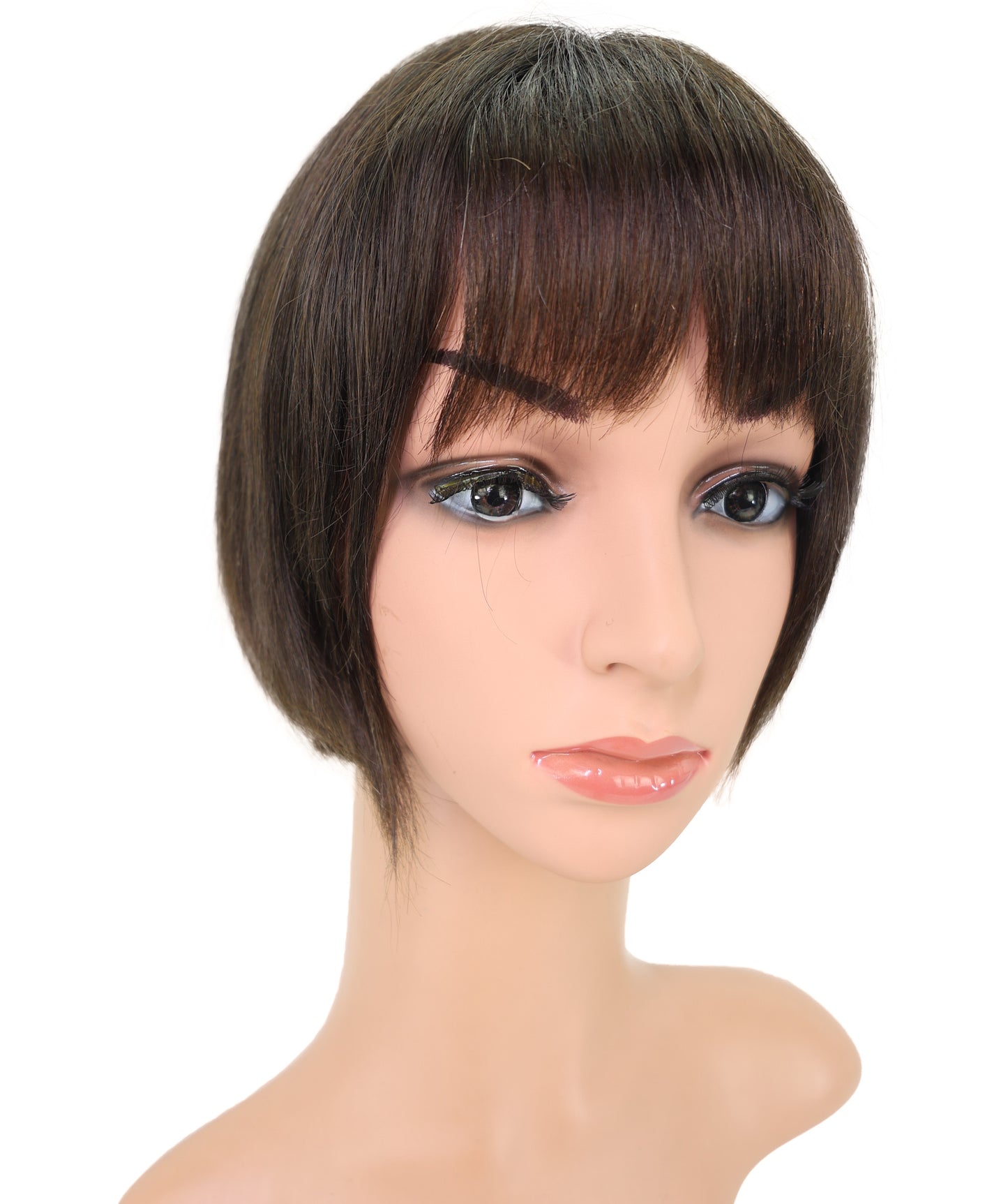 Wigs2you HH-195 ダークブラウンのボブ ファッション ウィッグ（前髪付き）｜9インチモノパート人毛ウィッグ、耐熱性、快適なフィット感