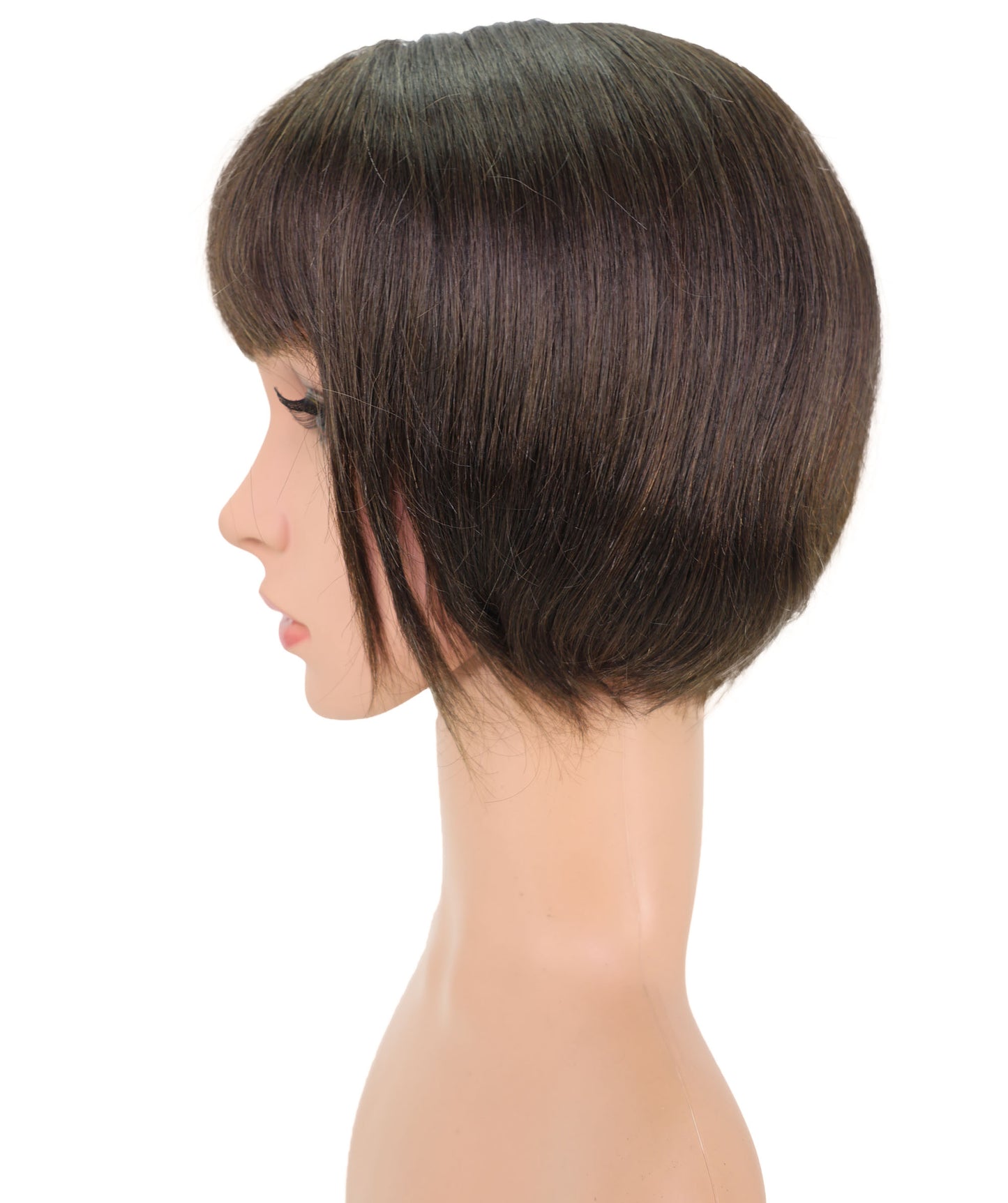Wigs2you HH-195 ダークブラウンのボブ ファッション ウィッグ（前髪付き）｜9インチモノパート人毛ウィッグ、耐熱性、快適なフィット感