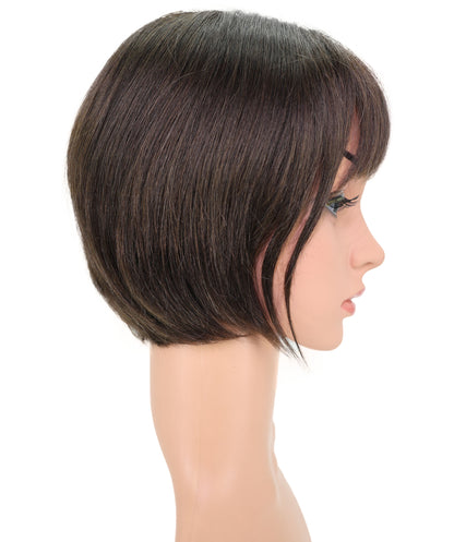 Wigs2you HH-195 ダークブラウンのボブ ファッション ウィッグ（前髪付き）｜9インチモノパート人毛ウィッグ、耐熱性、快適なフィット感