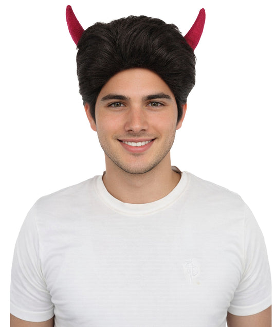Wigs2you  H-7064 大人用男性用ファンタジー悪魔フルウィッグ（角付き）ダークブラウン合成繊維製。ハロウィン、パーティー、舞台、ロールプレイに。