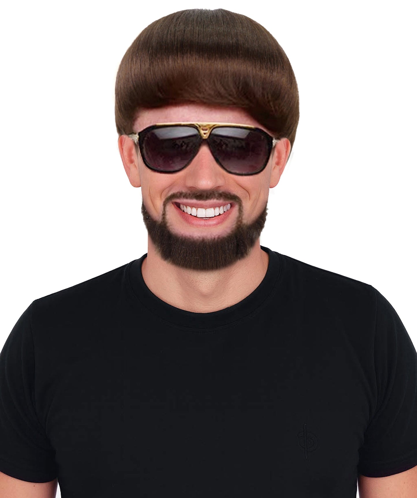 Wigs2you H-7076 大人用メンズ ブラック レトロ ボウルカット フルウィッグ 口ひげ＆あごひげ付き 合成繊維 ハロウィン、コスプレ、パーティーに