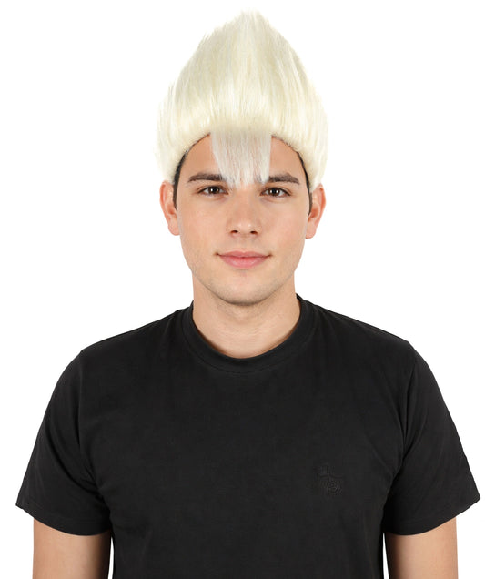 Wigs2you H-7081 大人用メンズ ホワイト スパイキー パンクウィッグ | ミディアム プラチナ 合成毛 調節可能なキャップ付き コスプレ、ハロウィン、ステージパフォーマンス、ロールプレイに最適