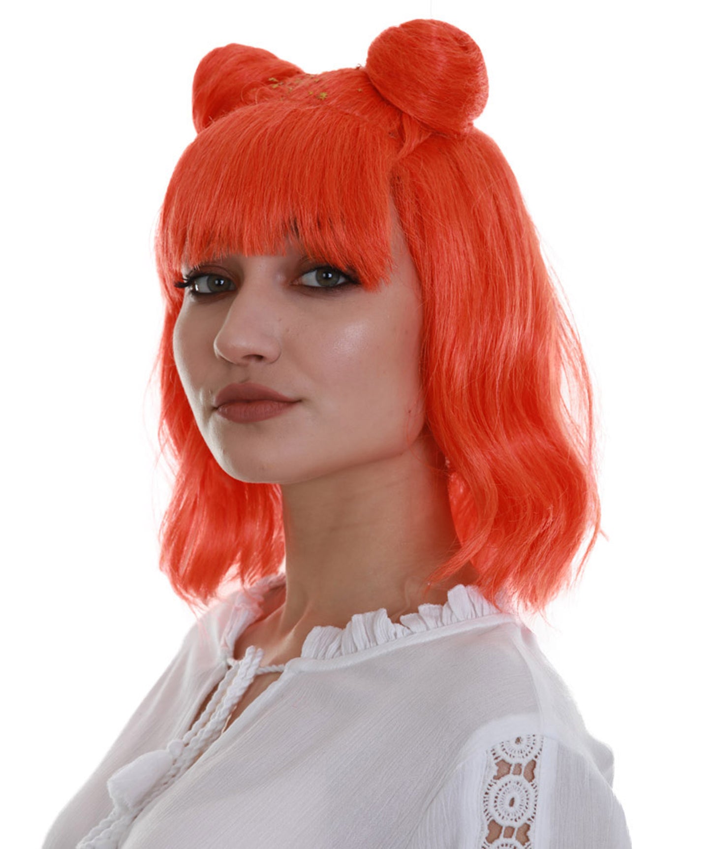ハロウィンパーティープレミアム H-5279 女性用 オレンジ ストレート ショルダーレングス トレンディ スペースバンズウィッグ オレンジ