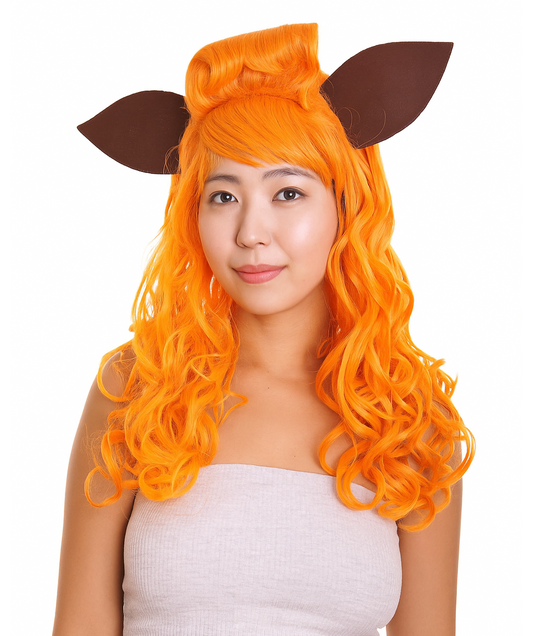 ラブリーオレンジ フォックスウィッグ H-3599 動物ファンシーパーティーイベント用ハロウィンウィッグ プレミアム 通気性の良い キャップレスキャップ