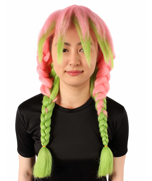 Wigs2you H-5671大人の女性のアニメコスプレ悪魔ハンターレインボーピンク三つ編みと前髪ウィッグ