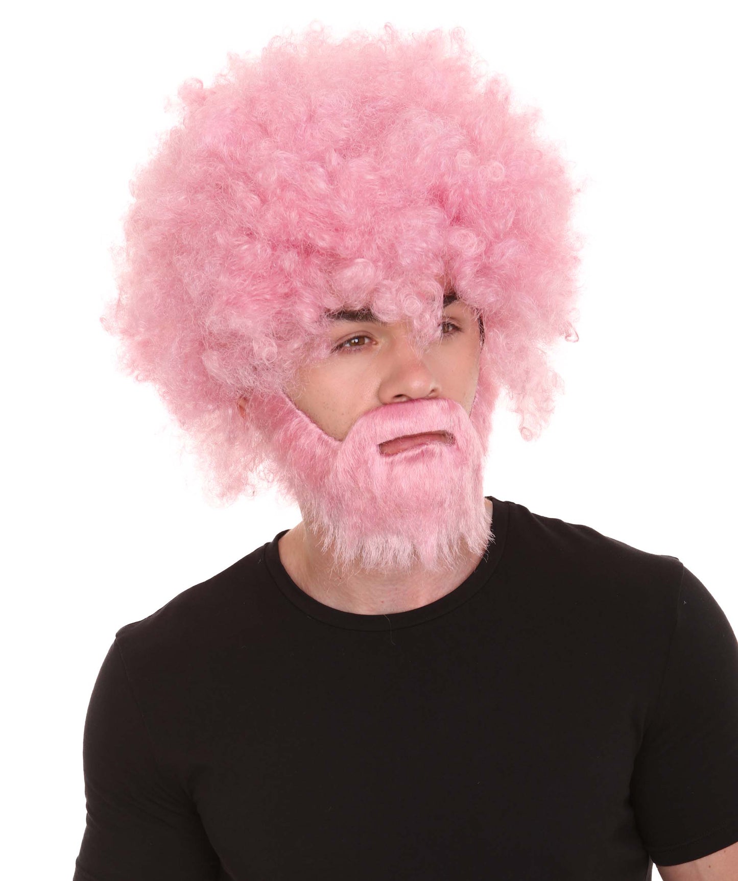 大人 男女兼用 80年代 画家風 アフロウィッグ 顎髭と口髭セット ライトピンク H-5121 シンプルでクラシックなセレブコスチューム プレミアムハロウィンウィッグ