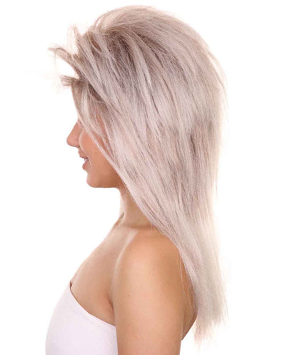 プレミアムハロウィンパーティーレディ H-5407 ロングレングス コスプレ ロックンロールのグラム スパイク付き80sロッカーウィッグ ライトブロンド