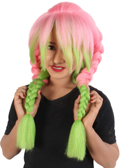 Wigs2you H-5671大人の女性のアニメコスプレ悪魔ハンターレインボーピンク三つ編みと前髪ウィッグ
