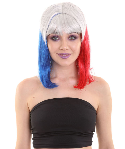 ハロウィンパーティ H-5218 女性用 赤白青ボブウィッグ プレミアム 通気性抜群のキャップレスキャップ