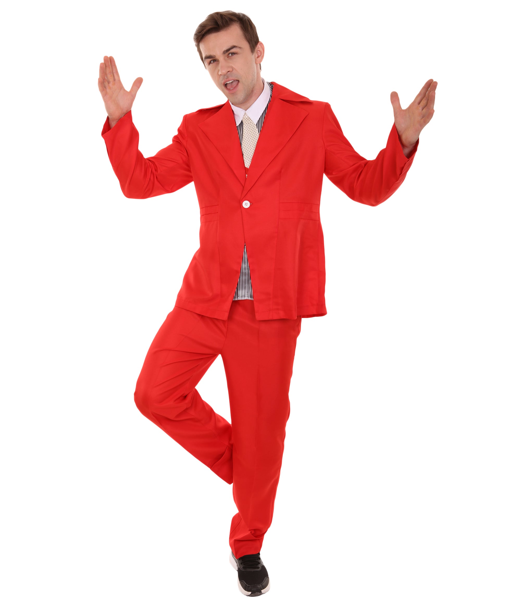 男性用 JCP-002_9 70'sロックスター スーツ コスチューム ディッキーとタイ付き プレミアム レッド ハロウィンコスチューム