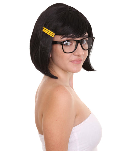 ボブズバーガー ティナ バルチャー ブラックウィッグ & グラスセット H-4557 TV/映画ウィッグ プレミアム通気性キャップレスキャップ