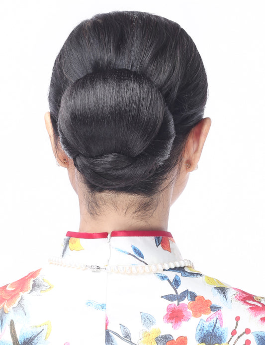 女性 W-8419 のクリーンでナチュラルなラップシニョンバンズヘアスタイル ミディアムオーバン 合成繊維