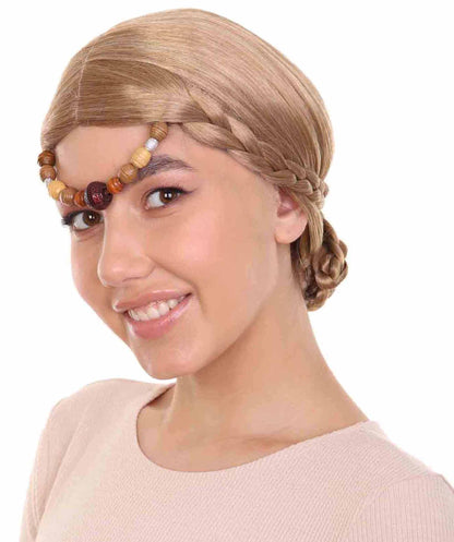 中世ルネッサンスエレガントプリンセス編み込みブロンドウィッグ H-3823 エレガントプリンセス編み込みブロンドウィッグ プレミアム 通気性の良い キャップレスキャップ