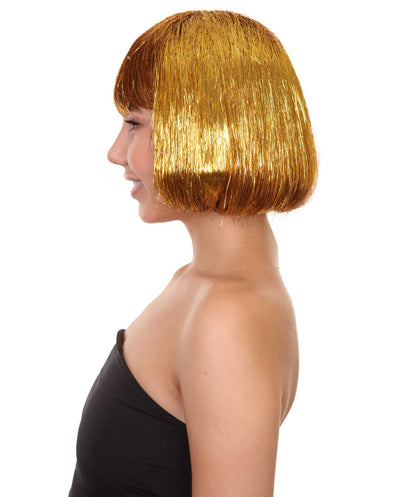 大人の女性用ゴールドティンセルボブウィッグ H-4618 プレミアム通気性キャップレスキャップ