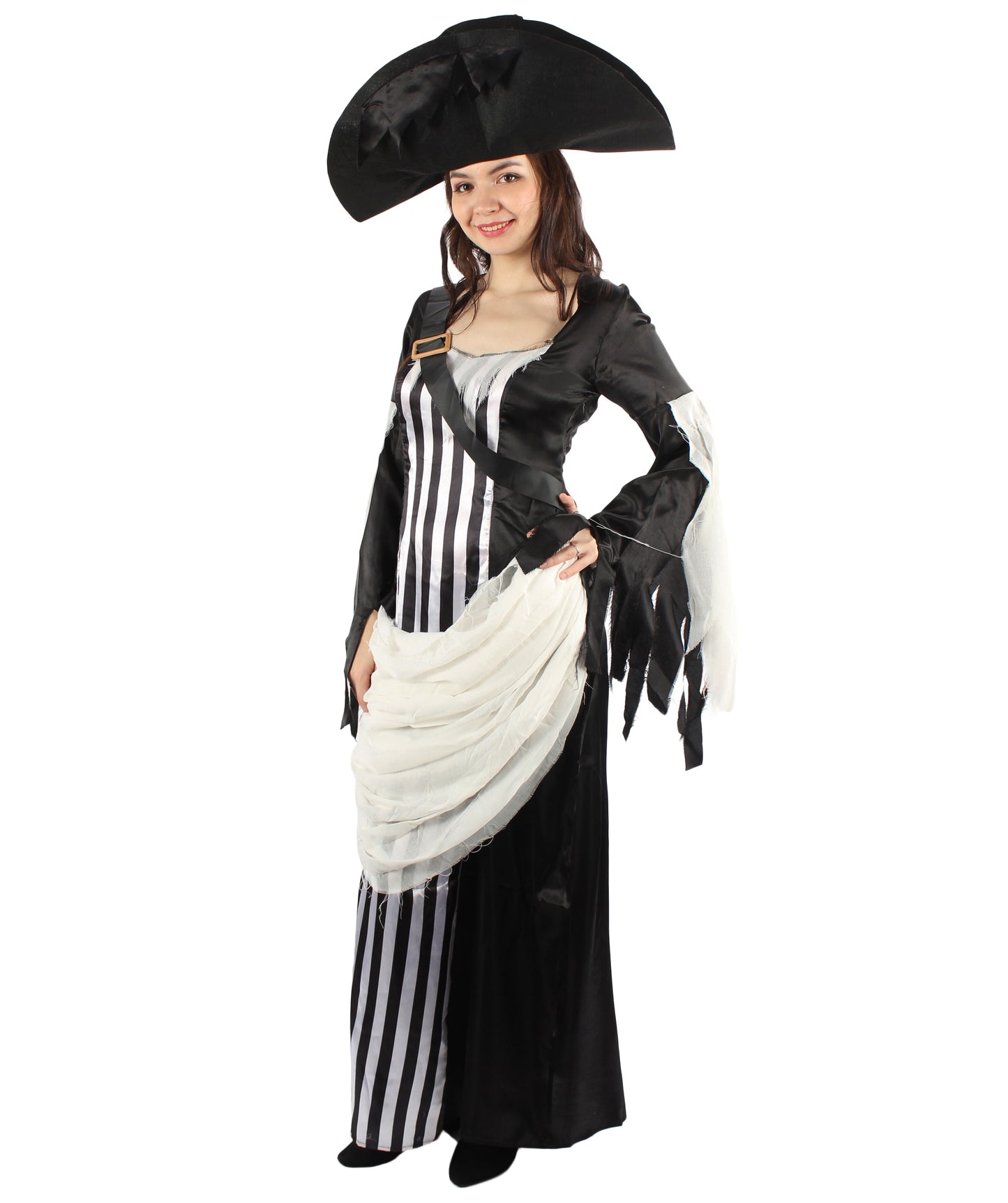 女性 JCO-448 のゴーストパイレートコスチューム ブラックとホワイトコスプレハロウィンコスチューム