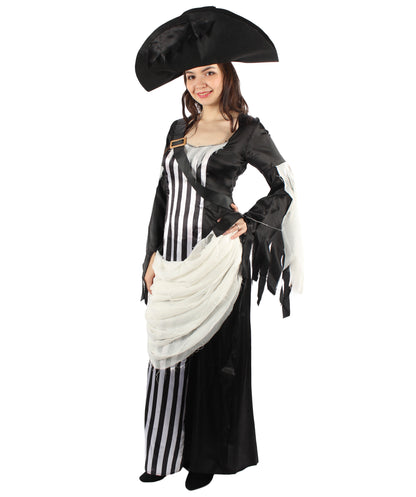 女性 JCO-448 のゴーストパイレートコスチューム ブラックとホワイトコスプレハロウィンコスチューム