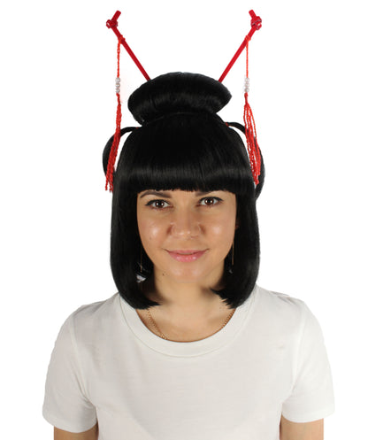 女性用 H-5853 ブラック 伝統的なアジアのレディ ウィッグ ハロウィンに最適 難燃性合成繊維