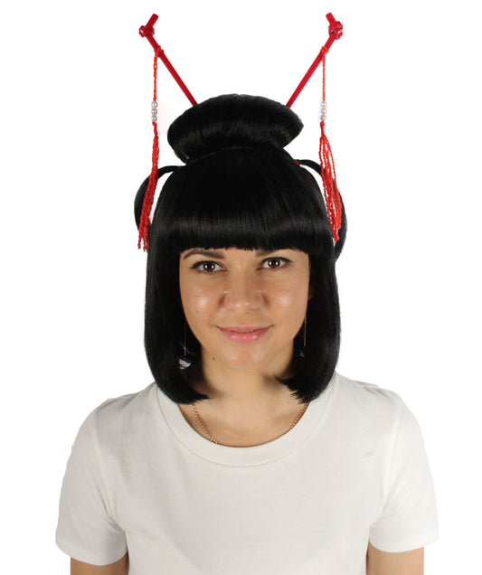 女性用 H-5853 ブラック 伝統的なアジアのレディ ウィッグ ハロウィンに最適 難燃性合成繊維