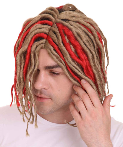 男性用アメリカンラッパー H-4771 Lil Pump ショートドレッドロック レッドブロンドウィッグ プレミアム通気性キャップレスキャップ