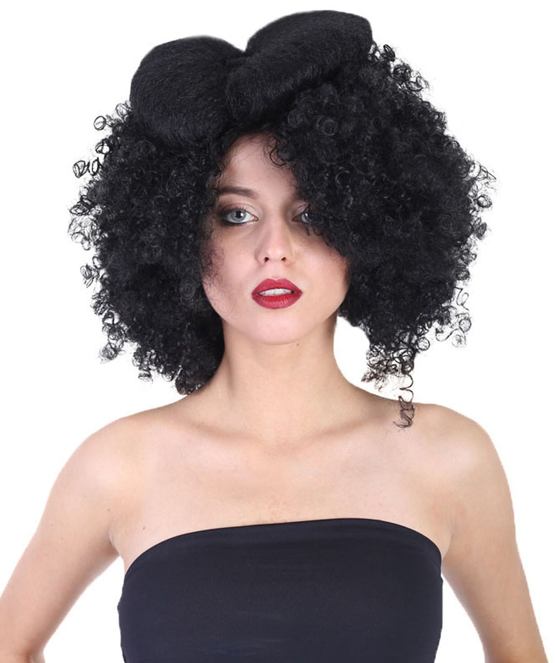 Wigs2you ハロウィン パーティー プレミアム レディース H-1248 着けやすい 快適なフィット感 ブラック アフロ スモール ボウウィッグ