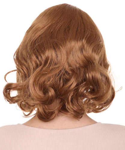 マッド・ベティ・ドレイパー H-3610 ミディアムブラウン ファンシーウィッグ 高品質通気性キャップレスキャップ付き、難燃性合成繊維使用、ハロウィンに最適なウィッグ