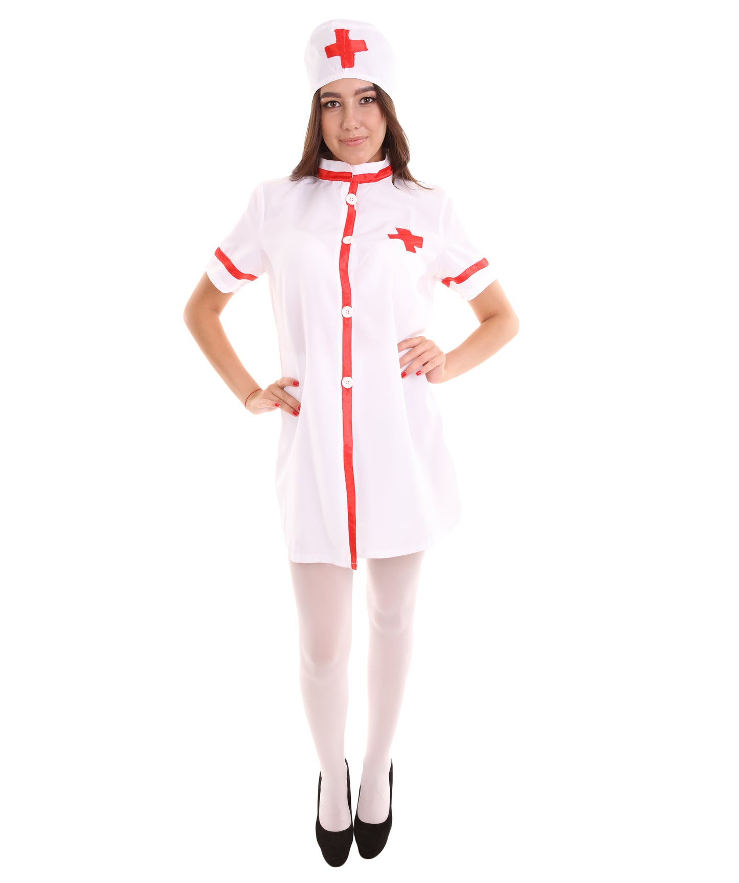 女性 JCO-420 のナースコスチューム ホワイトとレッドコスプレコスチューム