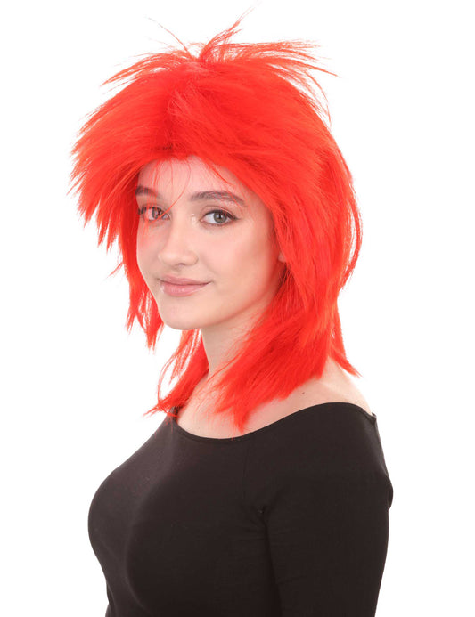Wigs2you ハロウィン パーティー プレミアム H-1334 簡単に着用でき 快適なフィット感 80 年代女性ネオンレッド ロッカー スタイルウィッグ