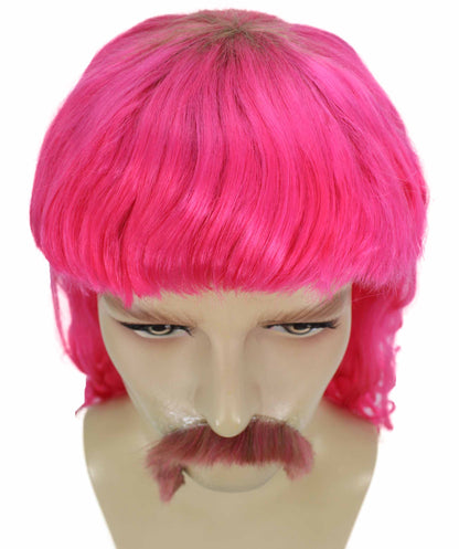 ハロウィンパーティープレミアムメンズH-5565_PKピンクマレットウィッグとヒゲセット