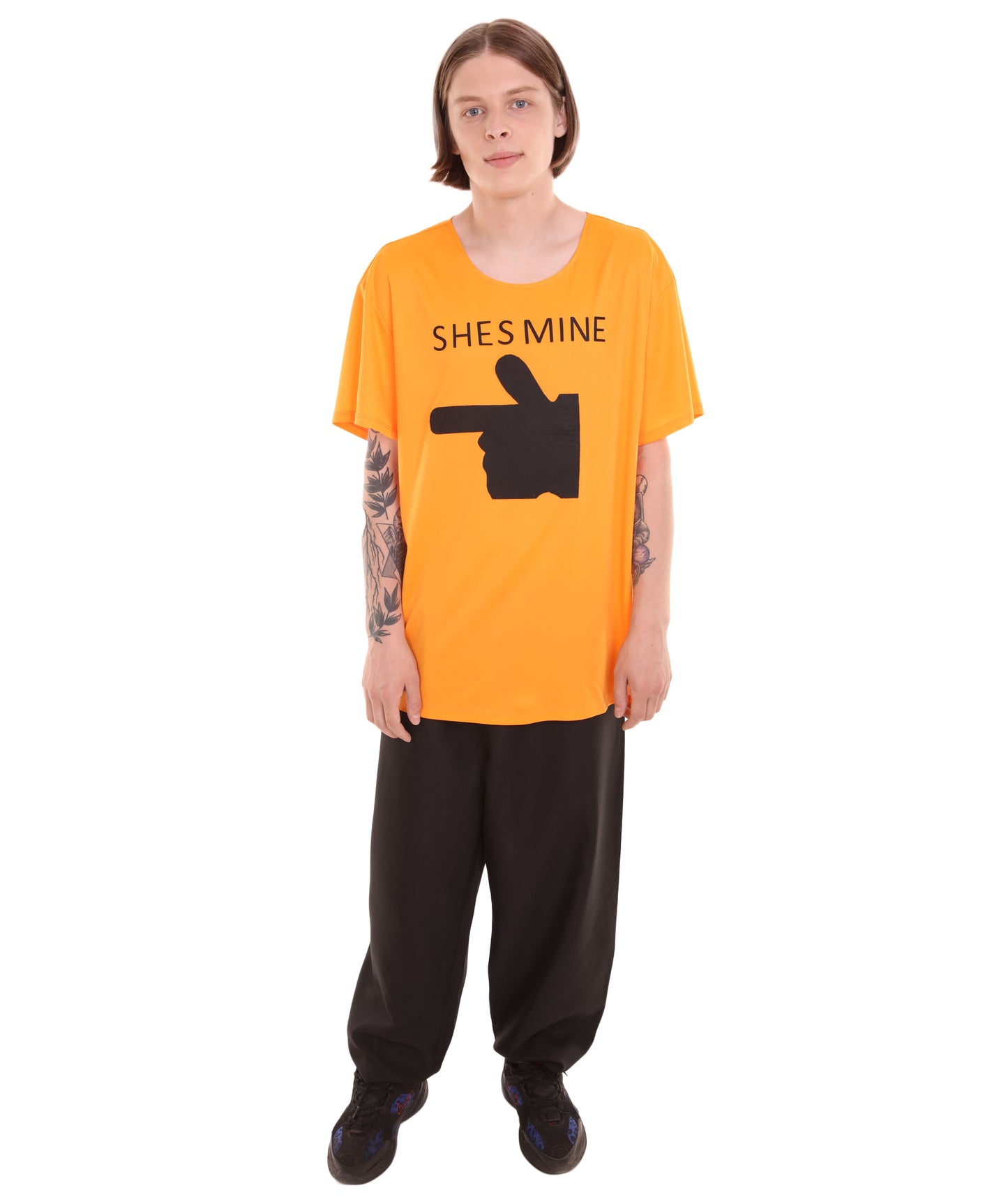 大人向け女性用 バレンタインデー オレンジ マッチング カップル "He's Mine" Tシャツ コスプレ コスチュームコレクション