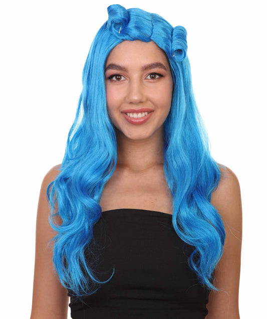 ハロウィンパーティープレミアムレディース H-1714 80年代ビューティーガール ブルーカールウィッグ プレミアム通気性キャップレスキャップ