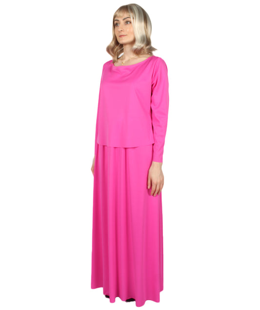 女性用 JCP-066_8 のシンプルなフクシャのドレス ハンドメイドコスプレ衣装とバッグ ボンネット付き