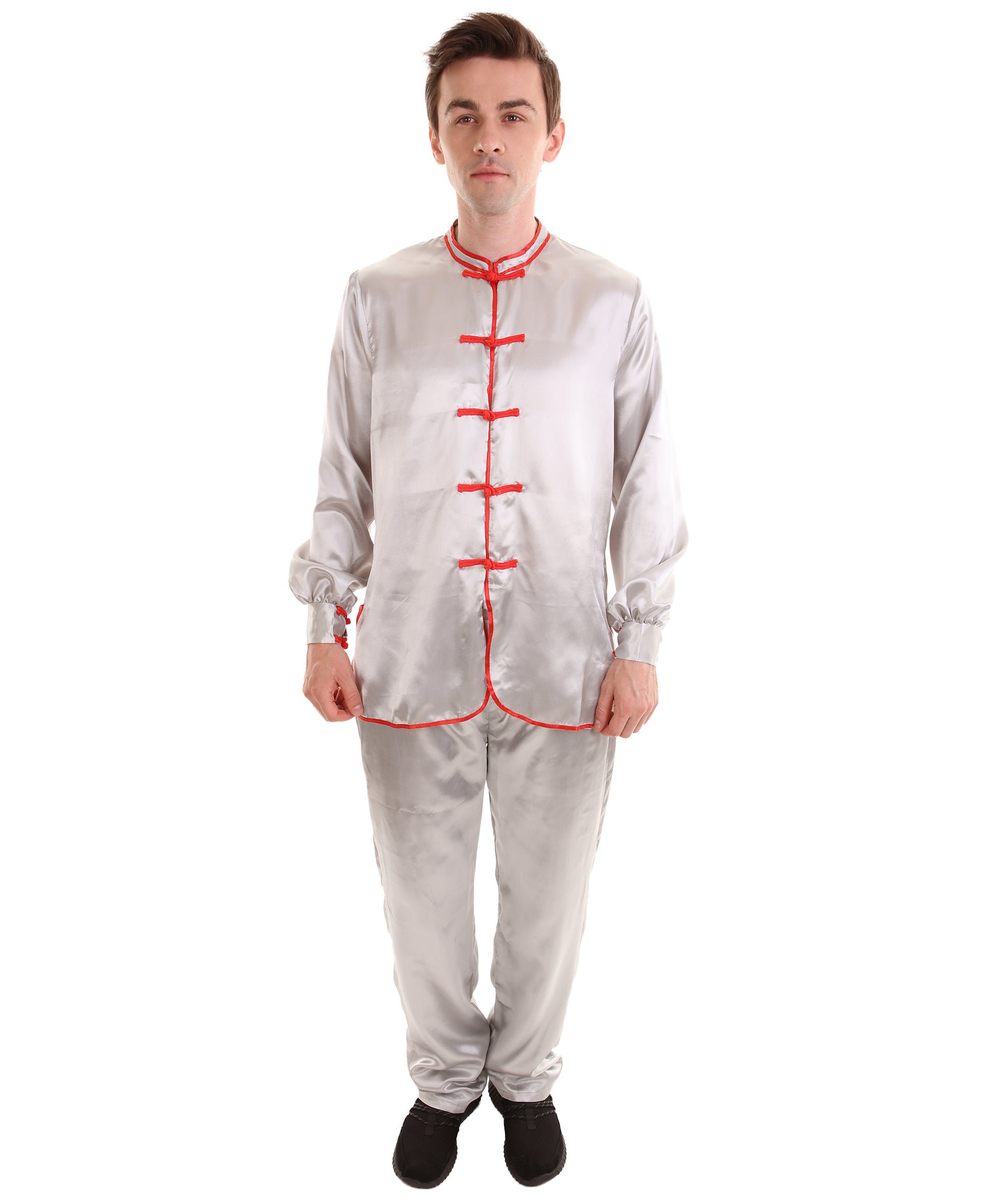 大人用メンズ JCO-269_16 中国の伝統的なカンフー シルバーサテン 制服 コスプレ衣装