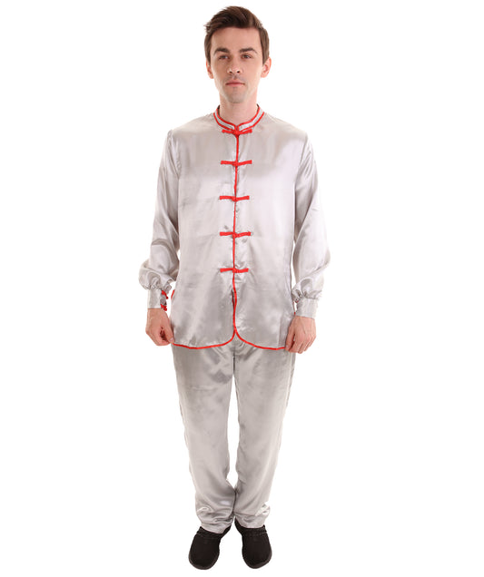 大人用メンズ JCO-269_16 中国の伝統的なカンフー シルバーサテン 制服 コスプレ衣装