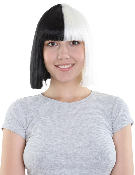 Wigs2you ハロウィンとパーティー プレミアム レディース H-489 SIA ブラックとホワイト ウィッグ Sサイズ