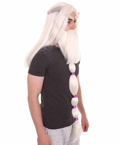 ハロウィンパーティ プレミアム 男性用 H-4790 スモールフット ソープ ホワイトウィッグ、フルヒゲ、ホーン付き