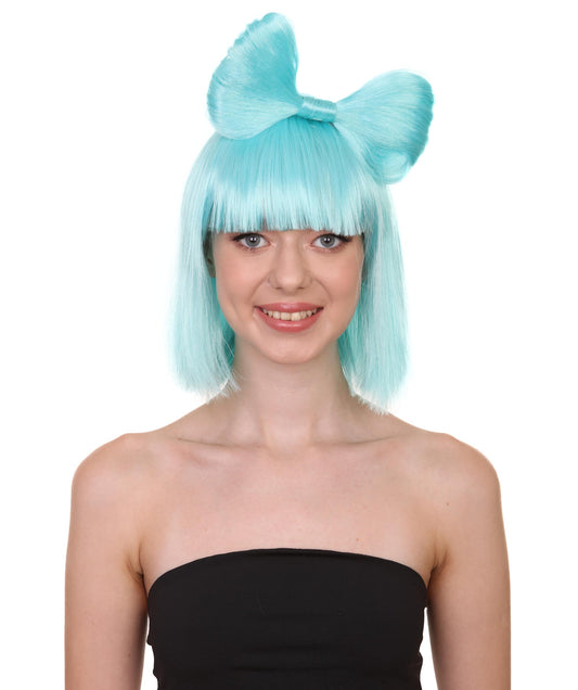 大人の女性用 H-1663 ライトブルーバタフライボウウィッグ セレブリティウィッグ ハロウィン用 プレミアム通気性キャップレスキャップ