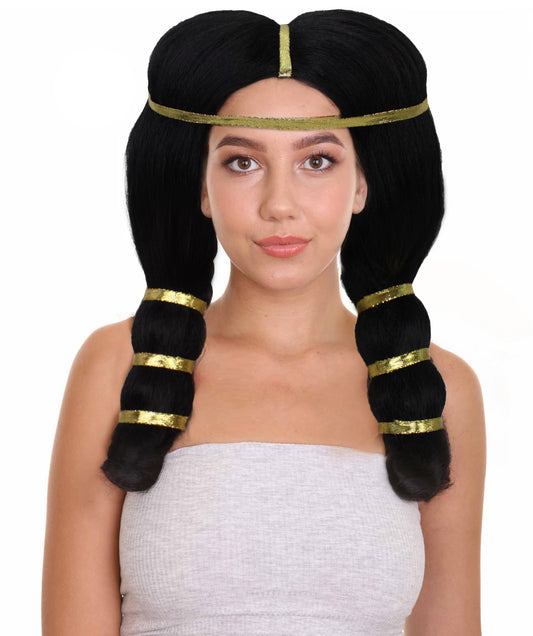 女性用 H-5867 古代エジプト ストレート ブラック ウィッグ ハロウィンに最適 難燃性合成繊維