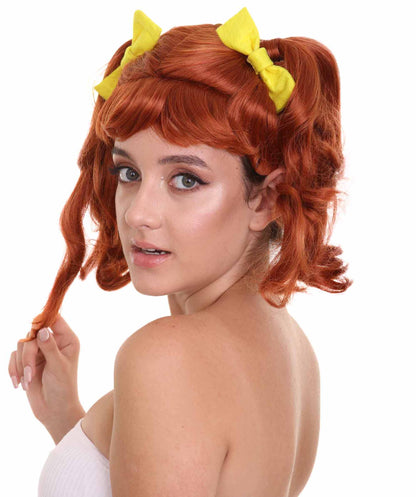 ハロウィンパーティープレミアム H-5246 女性用ショルダーレングスレッドヘッドピグテイルズ・イエローリボンウィッグ レッド