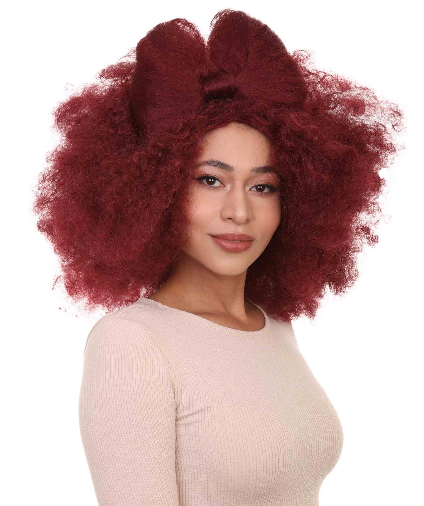 Wigs2you ハロウィン パーティー プレミアム レディース H-1232 快適なフィット感のバーガンディ アフロ スモール ボウ ウィッグ
