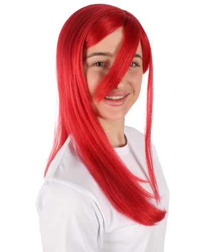 Wigs2you H-6925 大人用ユニセックスサッカーアニメロングレッドコスプレウィッグ（サイドブレイド付き）ハロウィンに最適 難燃性合成繊維