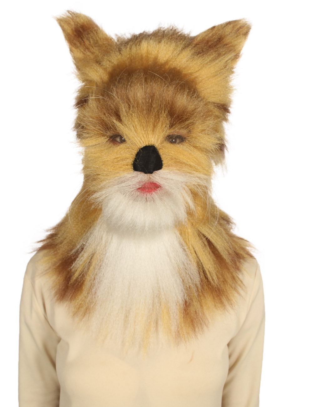 ハロウィンパーティープレミアムレディース H-5224 フォックスコレクション 白とブロンドの毛むくじゃらの猫のコスプレウィッグ＆マスク 通気性のあるキャップレスキャップ